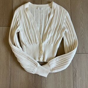 Aritzia Wilfred Ribbed Cream Cardigan Sweater size S